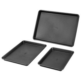 Baking Pan Set 3-Piece Nonstick Carbon Steel Bakeware Set with Silicone Handle