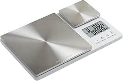 KQ909 Dual Platform Digital Kitchen and Food Scale, 11 Pound Capacity and Precision 16oz Capacity, White with Stainless Steel